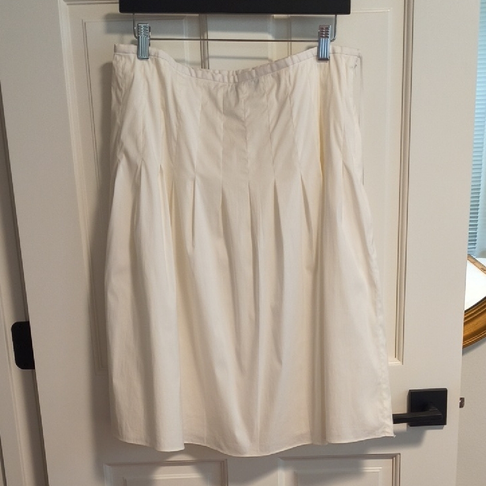 Tibi White Pleated A-line Cotton Blend Skirt, Size 10